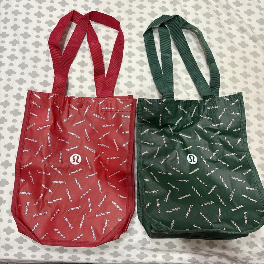 lululemon athletica Red and Green Logo Tote Bags